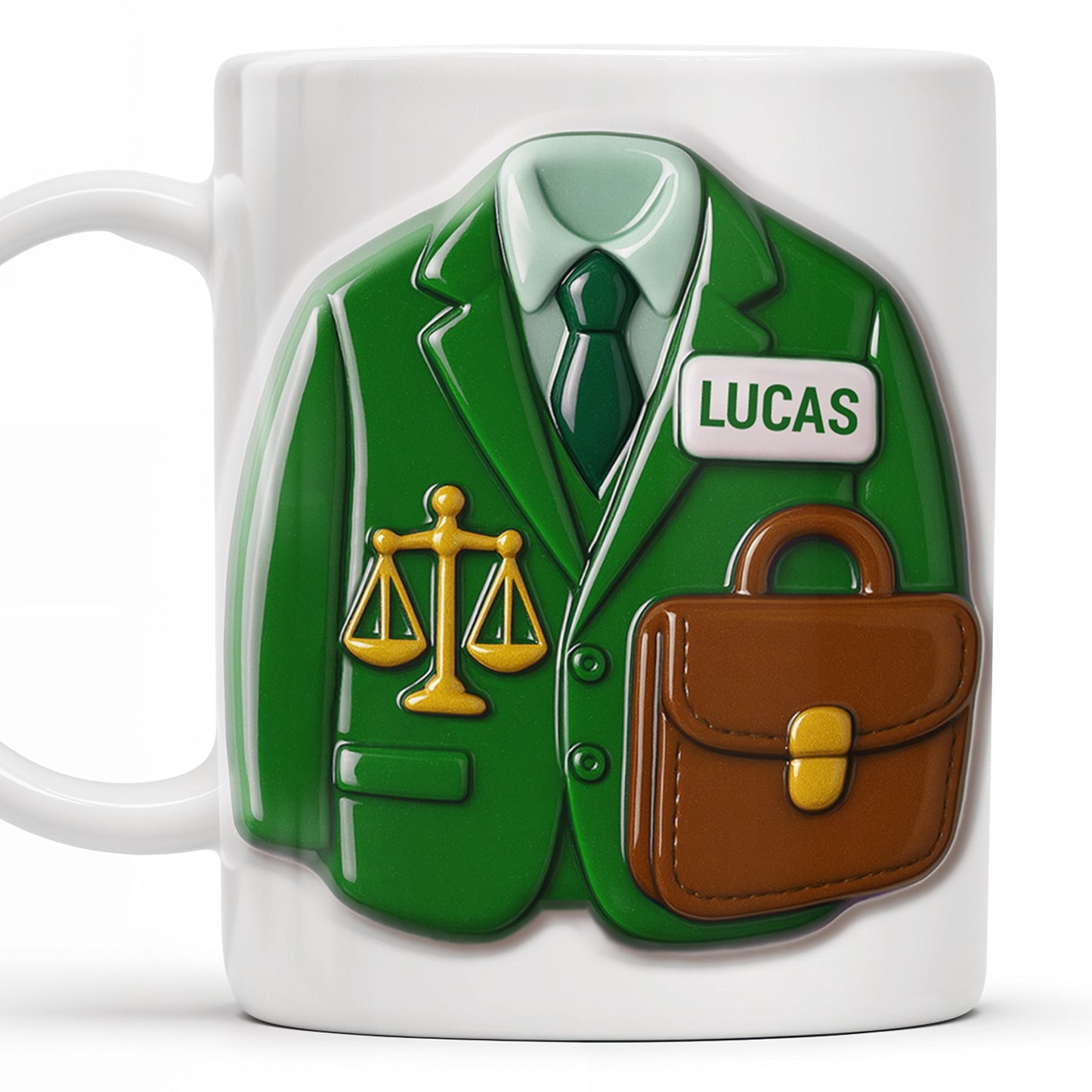 Customizable Lawyer-Themed Coffee Mug With Scales of Justice and Briefcase - Personalized Custom Coffee Mug - GRAD304_MG