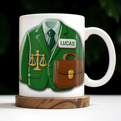 Customizable Lawyer-Themed Coffee Mug With Scales of Justice and Briefcase - Personalized Custom Coffee Mug - GRAD304_MG
