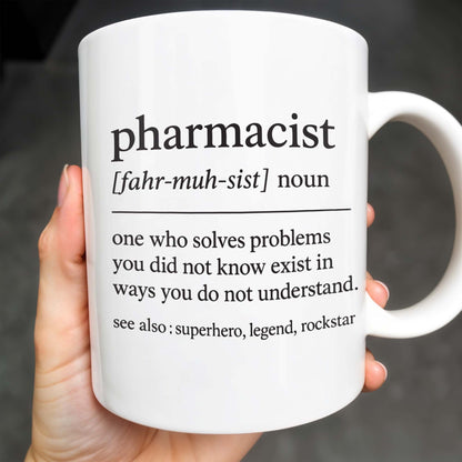 Pharmacist, Solves Problems You Don't Understand, Lab Coat and Pills - Personalized Custom Coffee Mug - GRAD311_MG