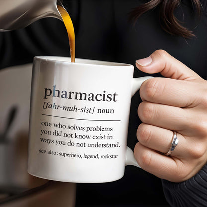 Pharmacist, Solves Problems You Don't Understand, Lab Coat and Pills - Personalized Custom Coffee Mug - GRAD311_MG