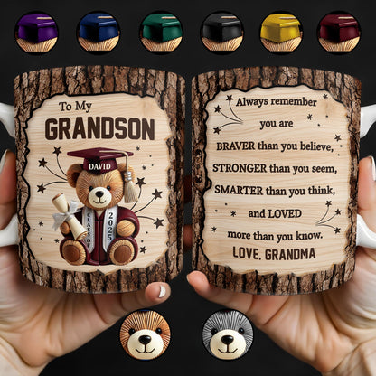 To My Grandson, Always Remember You Are Braver, Graduation Cap and Diploma - Personalized Custom Coffee Mug - GRAD320_MG