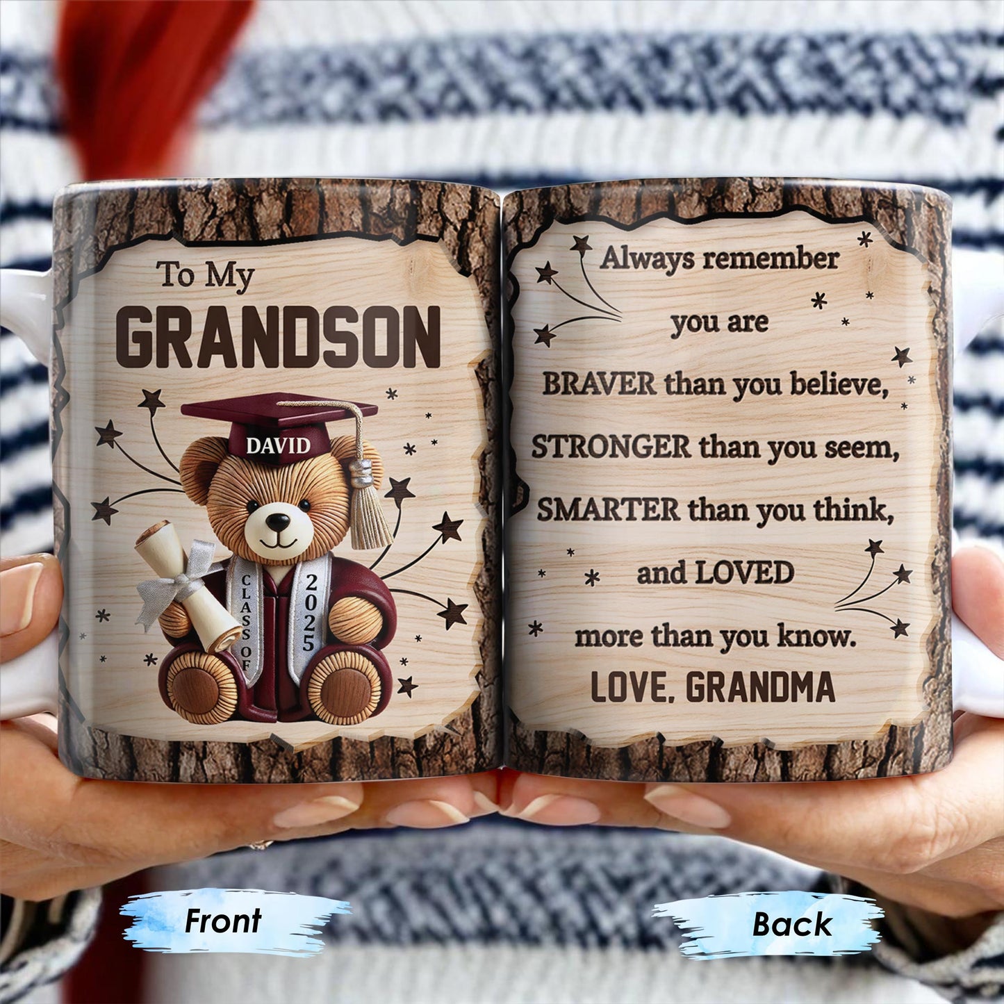 To My Grandson, Always Remember You Are Braver, Graduation Cap and Diploma - Personalized Custom Coffee Mug - GRAD320_MG