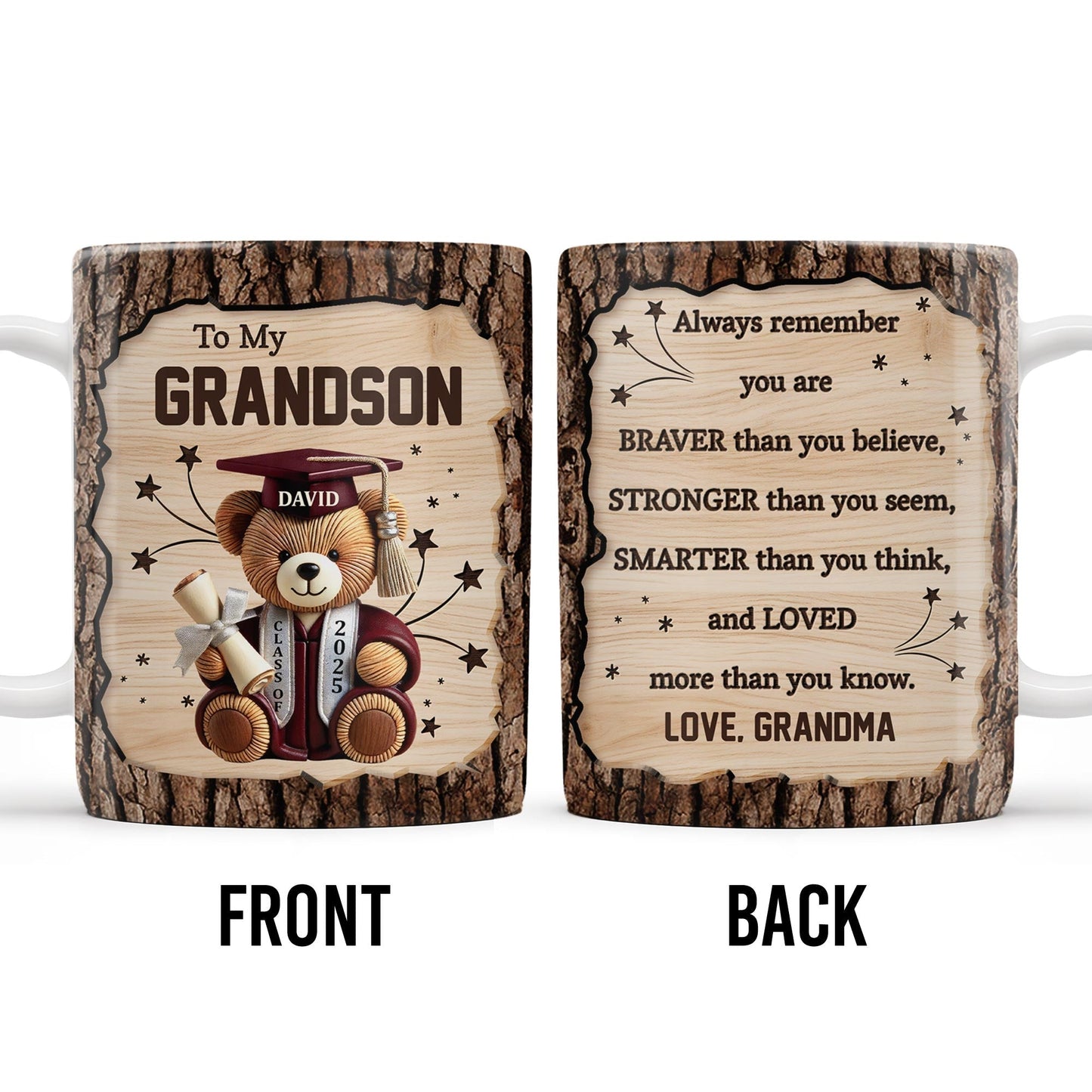 To My Grandson, Always Remember You Are Braver, Graduation Cap and Diploma - Personalized Custom Coffee Mug - GRAD320_MG