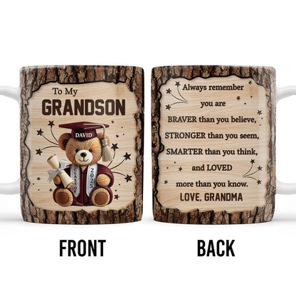 To My Grandson, Always Remember You Are Braver, Graduation Cap and Diploma - Personalized Custom Coffee Mug - GRAD320_MG