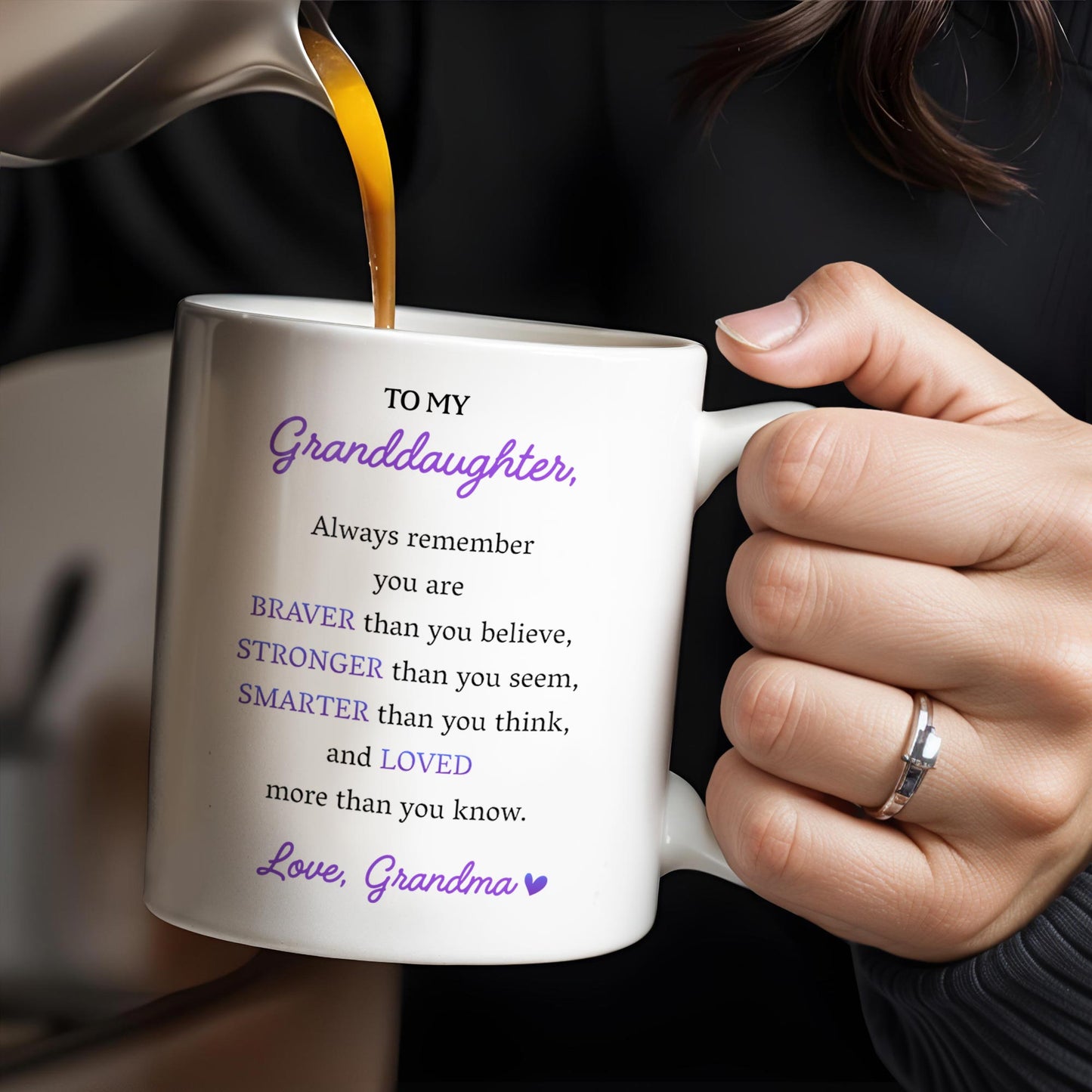To My Granddaughter, Always Remember You Are Braver Than You Believe - Personalized Custom Coffee Mug - GRAD321_MG