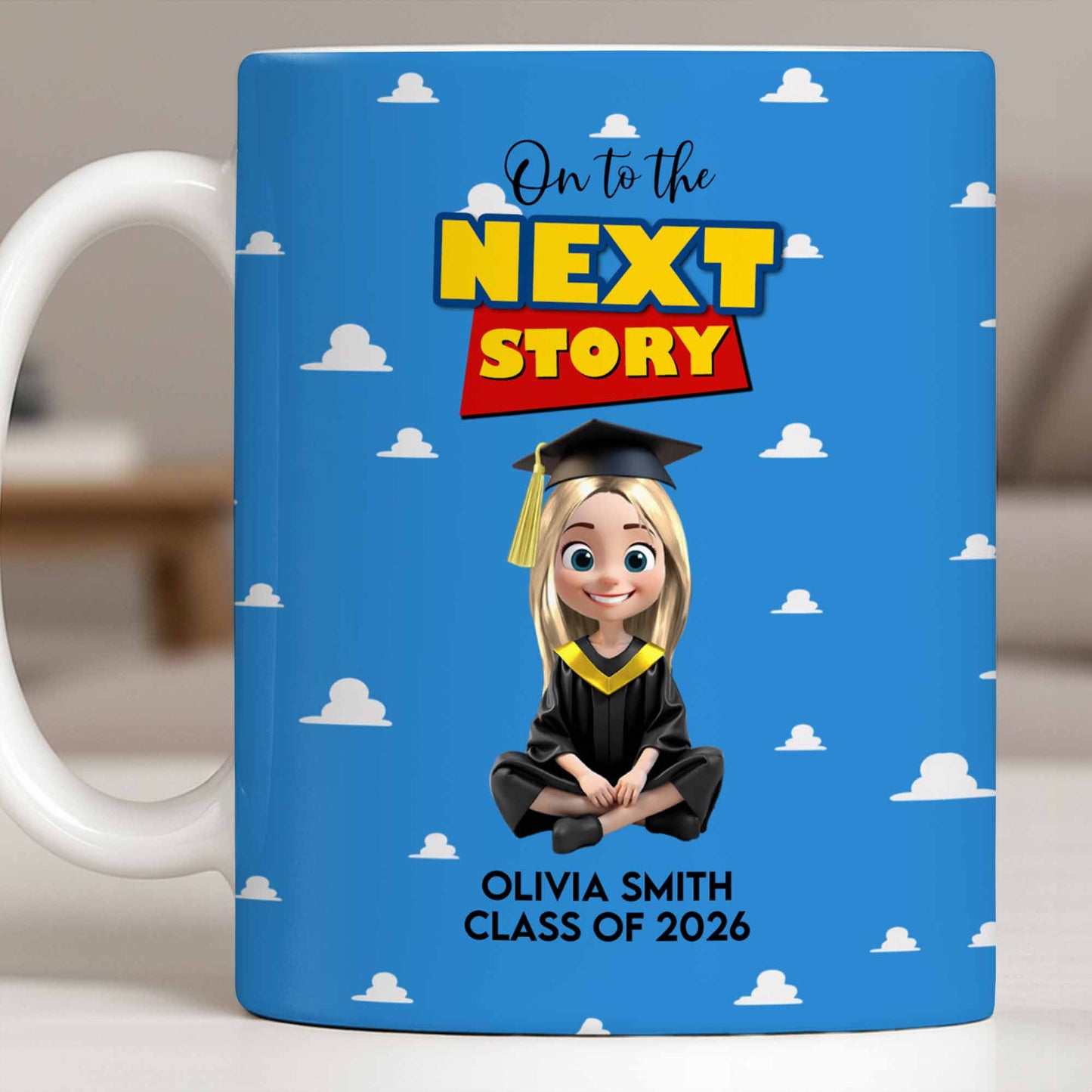 On To The Next Story Graduation Cap And Clouds - Personalized Custom Coffee Mug - GRAD360_MG
