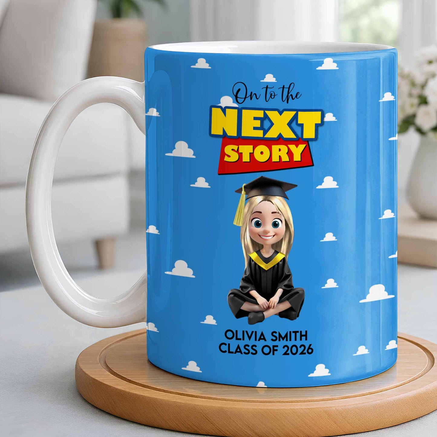 On To The Next Story Graduation Cap And Clouds - Personalized Custom Coffee Mug - GRAD360_MG