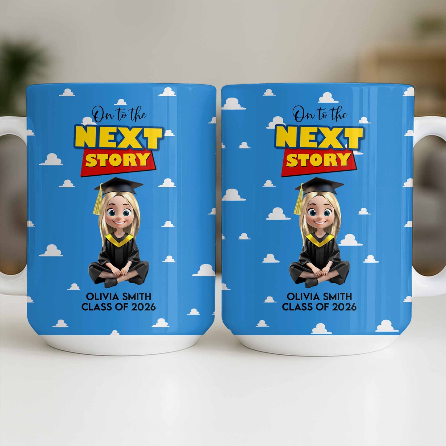 On To The Next Story Graduation Cap And Clouds - Personalized Custom Coffee Mug - GRAD360_MG