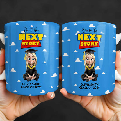 On To The Next Story Graduation Cap And Clouds - Personalized Custom Coffee Mug - GRAD360_MG