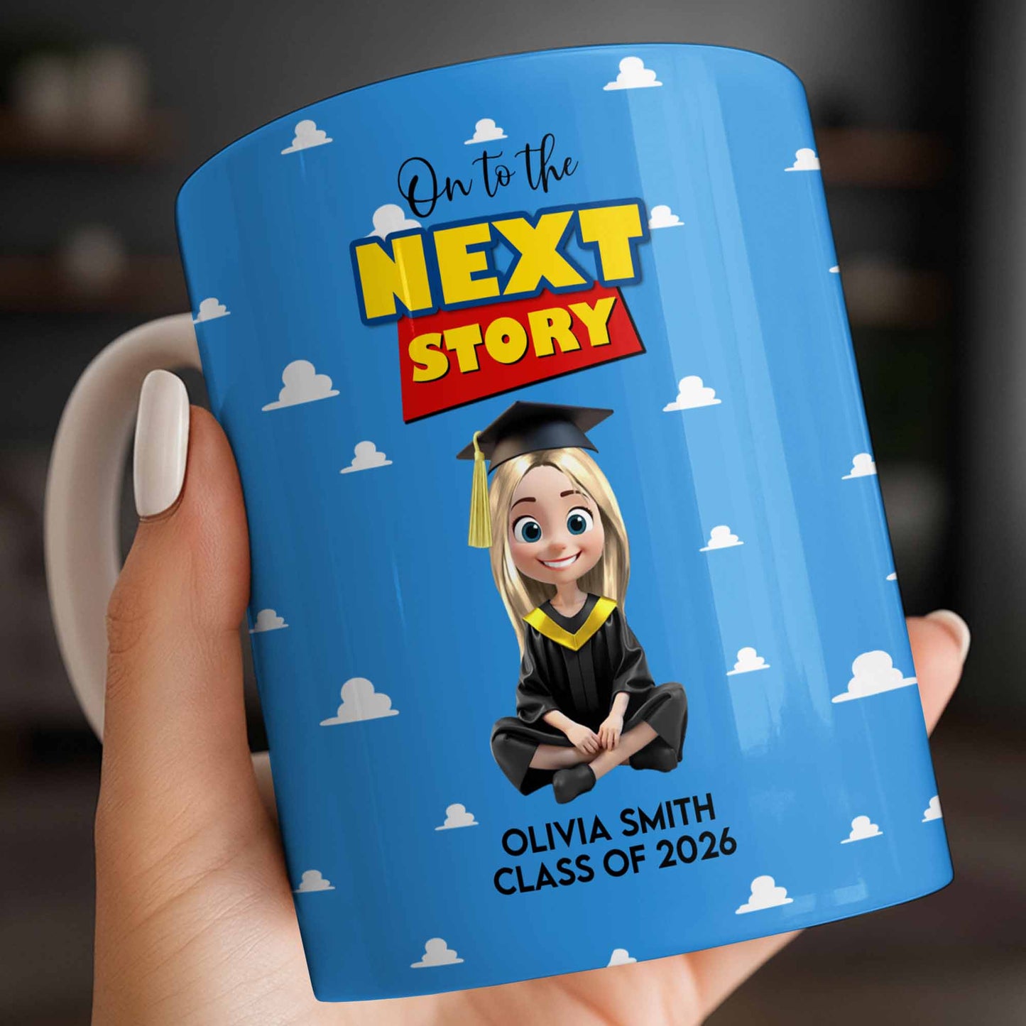 On To The Next Story Graduation Cap And Clouds - Personalized Custom Coffee Mug - GRAD360_MG