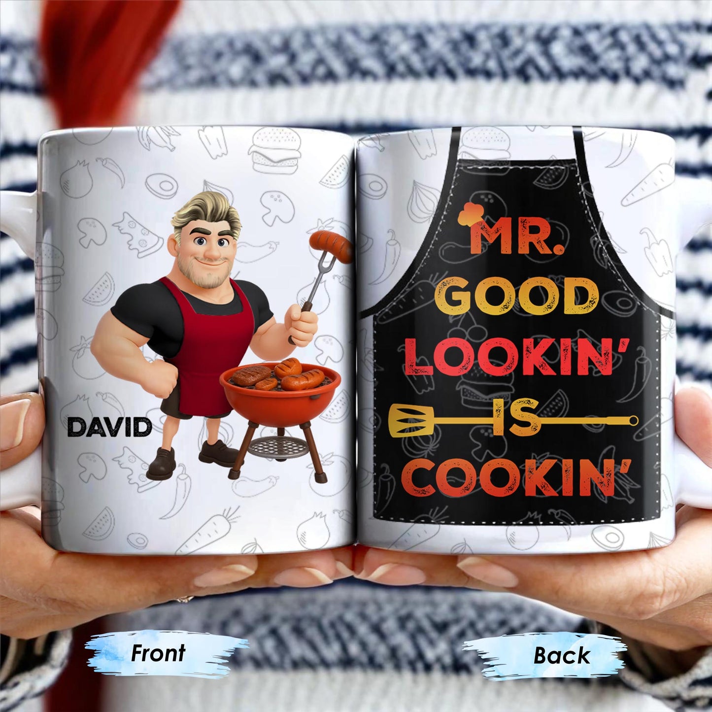 Mr. Good Lookin' Is Cookin' Apron And BBQ Grill Design - Personalized Custom Coffee Mug - GRILL004_MG
