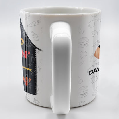 Mr. Good Lookin' Is Cookin' Apron And BBQ Grill Design - Personalized Custom Coffee Mug - GRILL004_MG