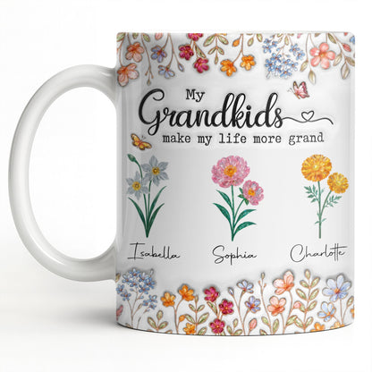 My Grandkids Make My Life More Grand With Flowers And Butterflies - Personalized Custom Coffee Mug - GRK115_MG
