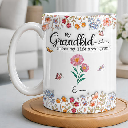 My Grandkids Make My Life More Grand With Flowers And Butterflies - Personalized Custom Coffee Mug - GRK115_MG