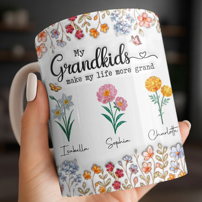 My Grandkids Make My Life More Grand With Flowers And Butterflies - Personalized Custom Coffee Mug - GRK115_MG