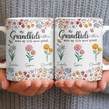My Grandkids Make My Life More Grand With Flowers And Butterflies - Personalized Custom Coffee Mug - GRK115_MG