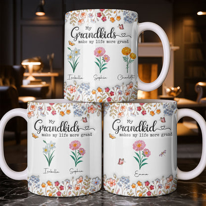 My Grandkids Make My Life More Grand With Flowers And Butterflies - Personalized Custom Coffee Mug - GRK115_MG