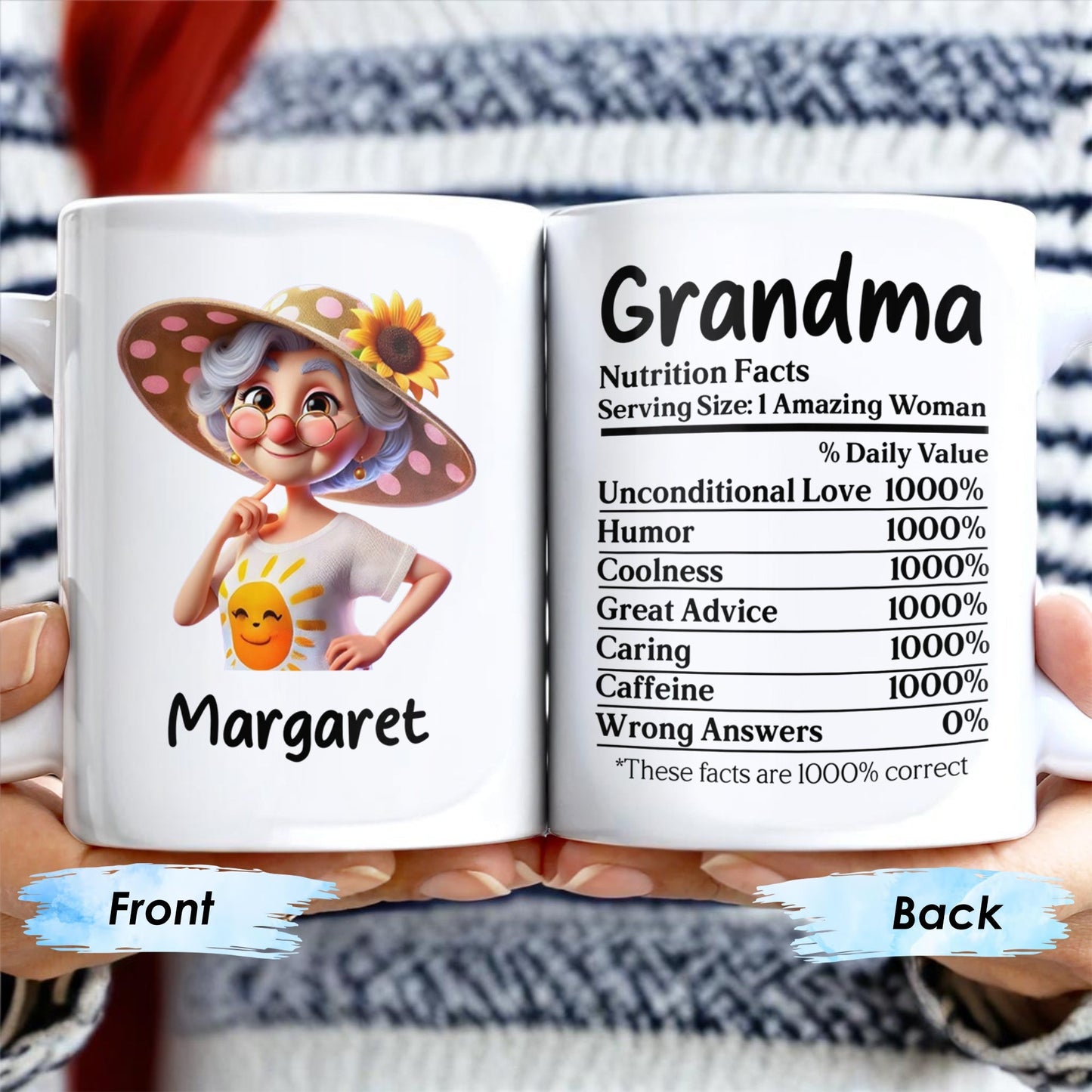 Grandma Amazing Woman With Sunflower And Smiling Sun - Personalized Custom Coffee Mug - GRM048_MG