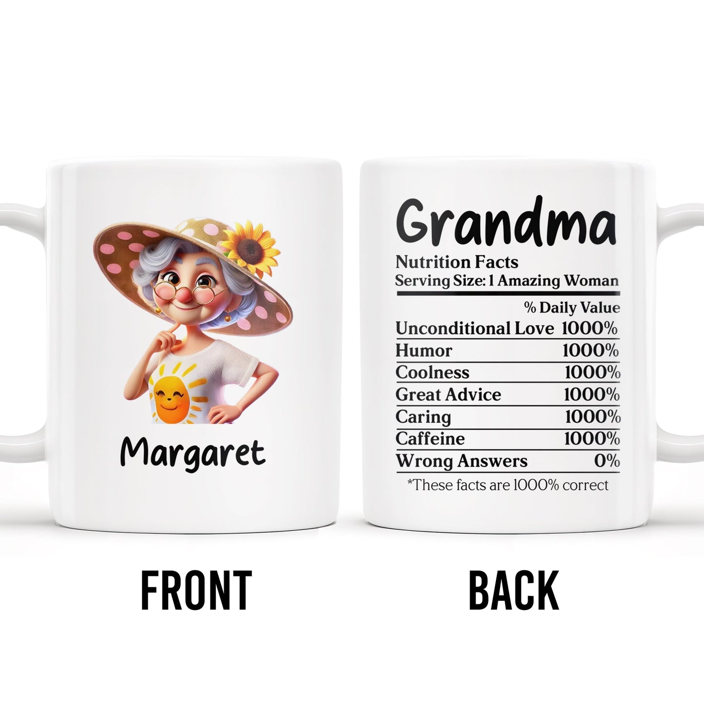 Grandma Amazing Woman With Sunflower And Smiling Sun - Personalized Custom Coffee Mug - GRM048_MG
