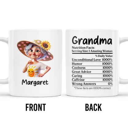 Grandma Amazing Woman With Sunflower And Smiling Sun - Personalized Custom Coffee Mug - GRM048_MG