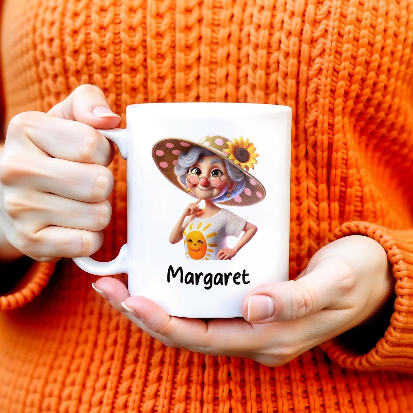 Grandma Amazing Woman With Sunflower And Smiling Sun - Personalized Custom Coffee Mug - GRM048_MG