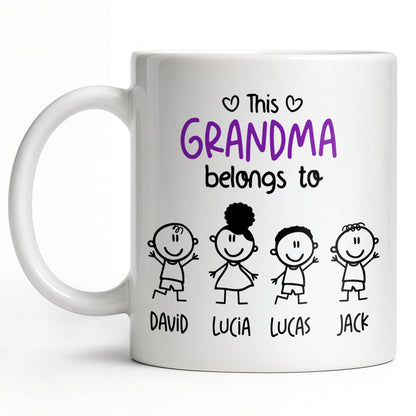 This Grandma Belongs To, Stick Figures And Hearts - Personalized Custom Coffee Mug - GRM061_MG