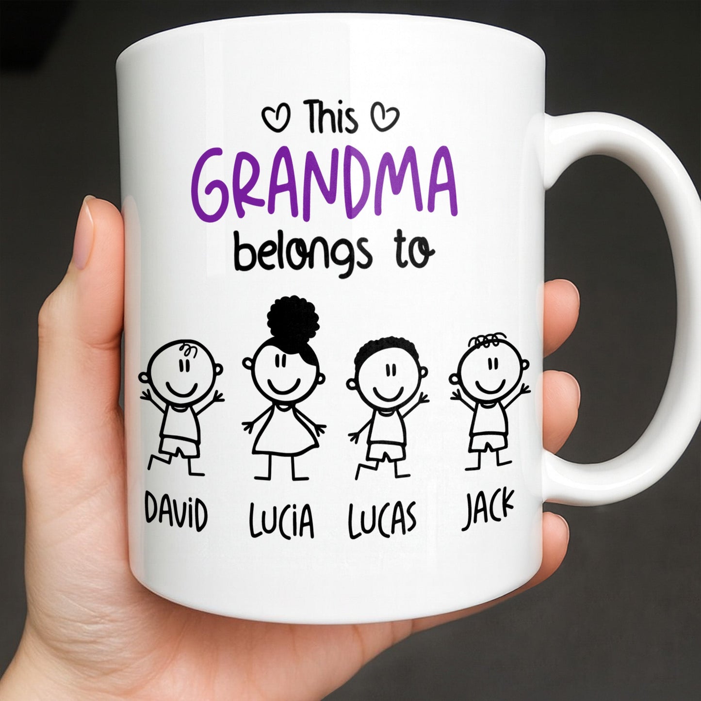 This Grandma Belongs To, Stick Figures And Hearts - Personalized Custom Coffee Mug - GRM061_MG