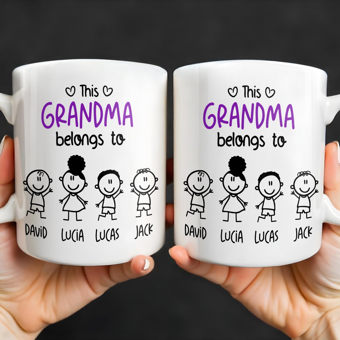 This Grandma Belongs To, Stick Figures And Hearts - Personalized Custom Coffee Mug - GRM061_MG