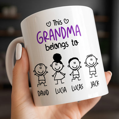 This Grandma Belongs To, Stick Figures And Hearts - Personalized Custom Coffee Mug - GRM061_MG