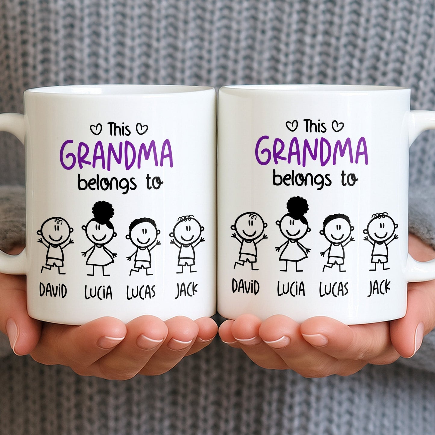 This Grandma Belongs To, Stick Figures And Hearts - Personalized Custom Coffee Mug - GRM061_MG
