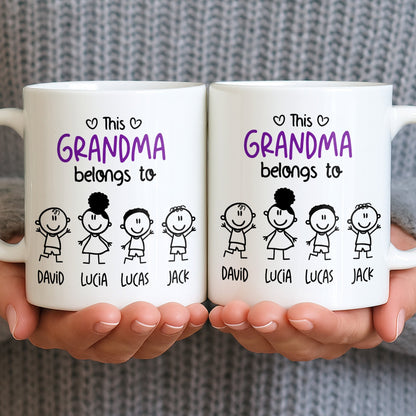 This Grandma Belongs To, Stick Figures And Hearts - Personalized Custom Coffee Mug - GRM061_MG
