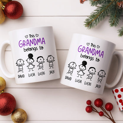 This Grandma Belongs To, Stick Figures And Hearts - Personalized Custom Coffee Mug - GRM061_MG