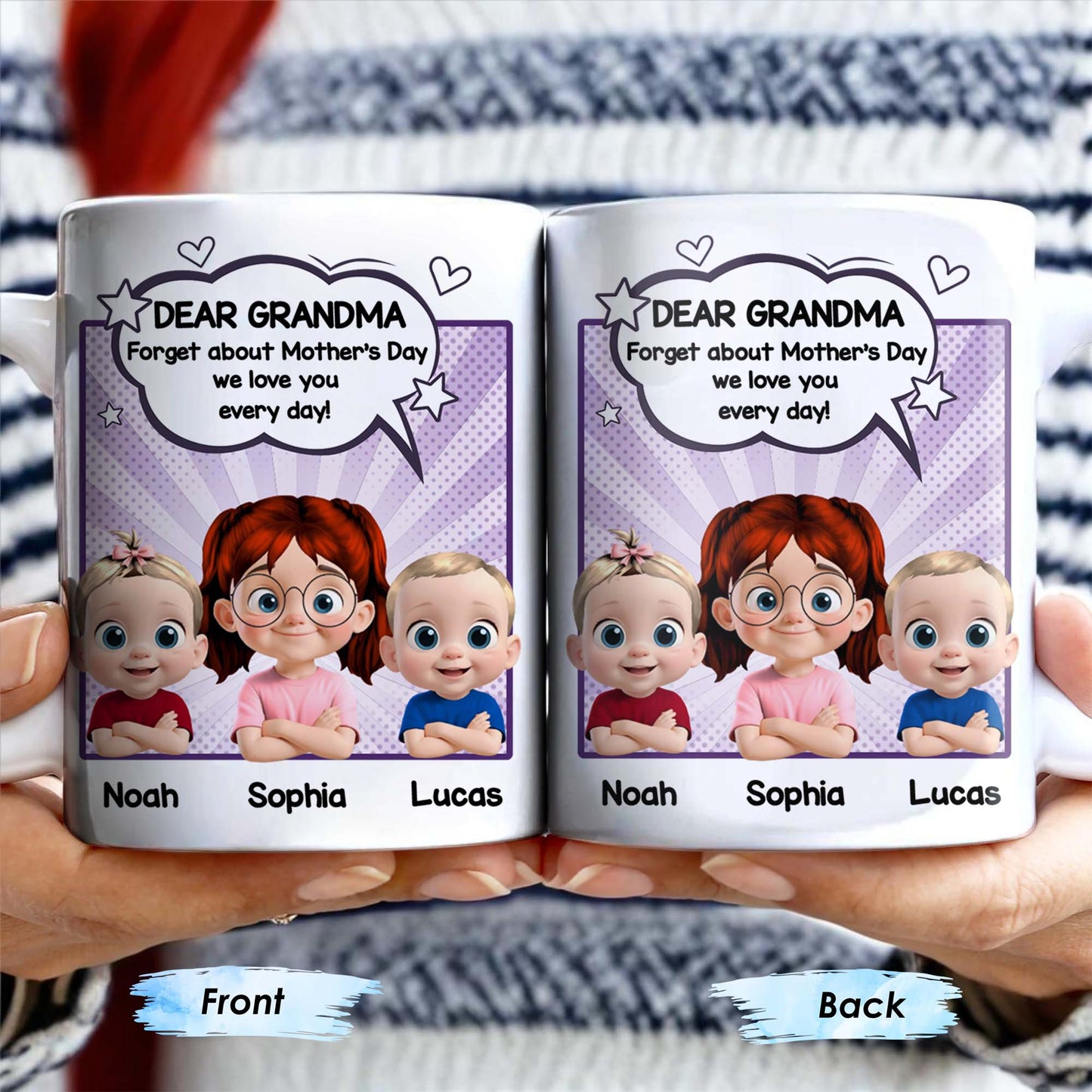 Dear Grandma, Forget About Mother's Day, We Love You Every Day, Cartoon Children and Heart Speech Bubble - Personalized Custom Coffee Mug - GRM065_MG
