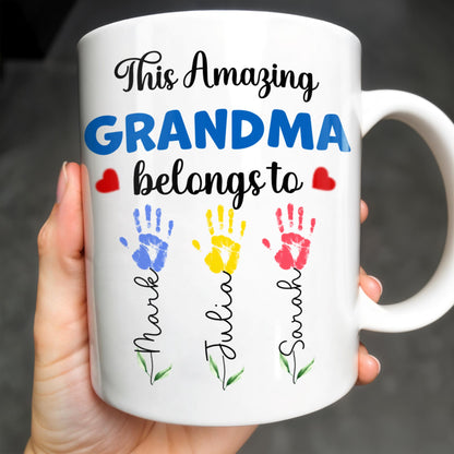 This Amazing Grandma Belongs To, Handprints - Personalized Custom Coffee Mug - GRM067_MG