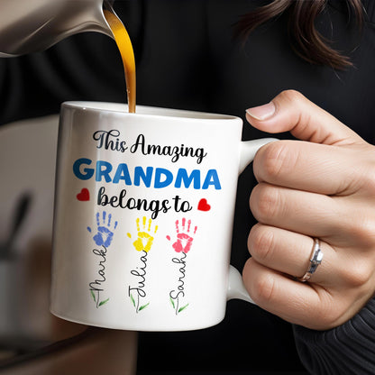 This Amazing Grandma Belongs To, Handprints - Personalized Custom Coffee Mug - GRM067_MG