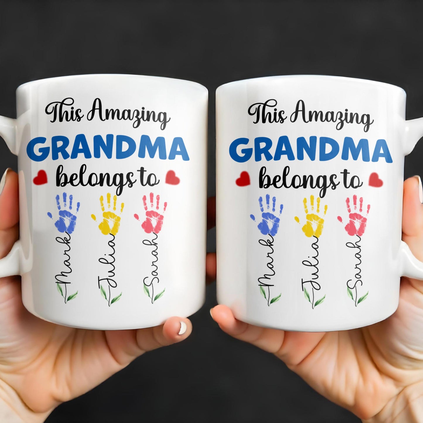 This Amazing Grandma Belongs To, Handprints - Personalized Custom Coffee Mug - GRM067_MG