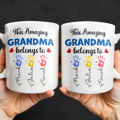 This Amazing Grandma Belongs To, Handprints - Personalized Custom Coffee Mug - GRM067_MG