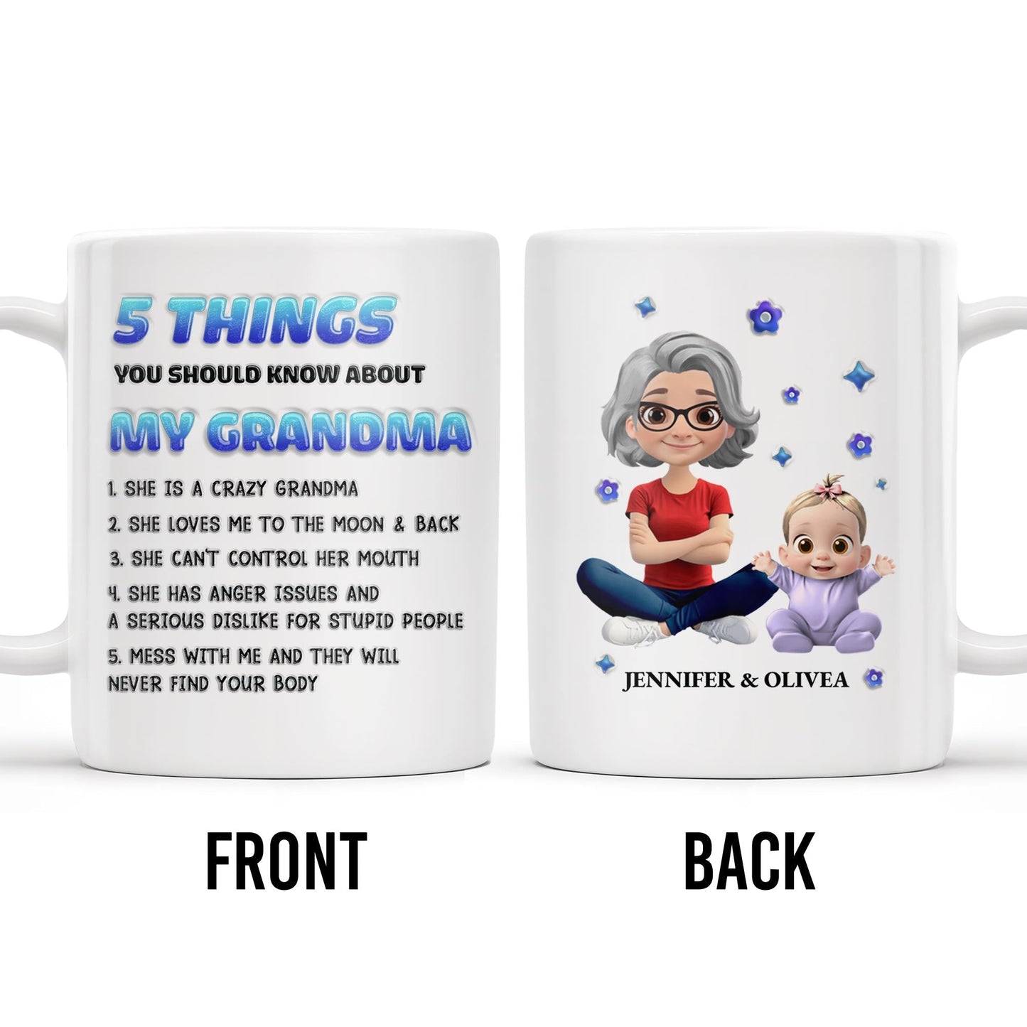 5 Things You Should Know About My Grandma, Cartoon Grandma And Baby - Personalized Custom Coffee Mug - GRM068_MG