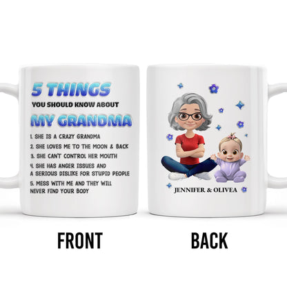 5 Things You Should Know About My Grandma, Cartoon Grandma And Baby - Personalized Custom Coffee Mug - GRM068_MG