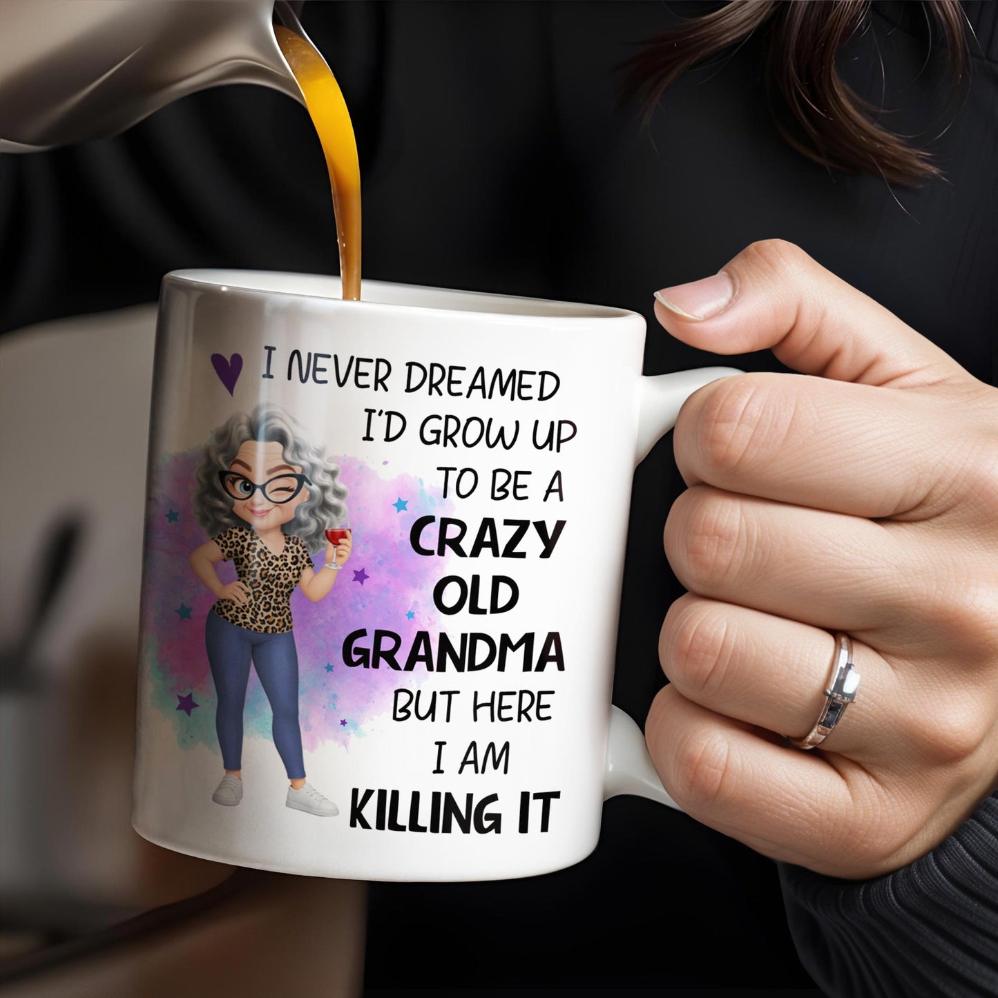 Crazy Old Grandma Killing It Cartoon - Personalized Custom Coffee Mug - GRM105_MG