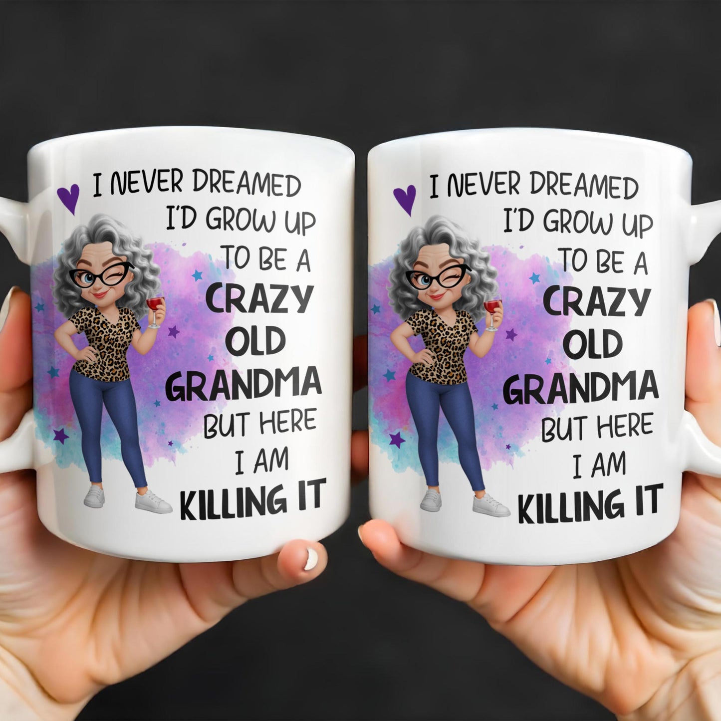 Crazy Old Grandma Killing It Cartoon - Personalized Custom Coffee Mug - GRM105_MG