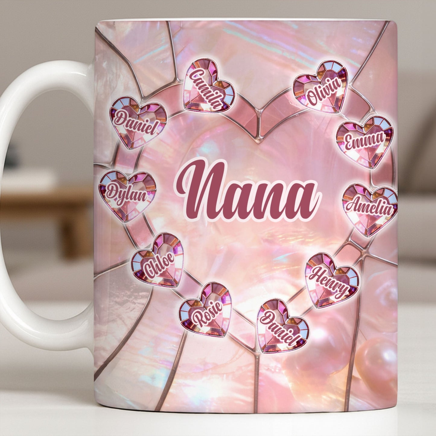 Nana, Heart Stained Glass - Personalized Custom Coffee Mug - GRM112_MG