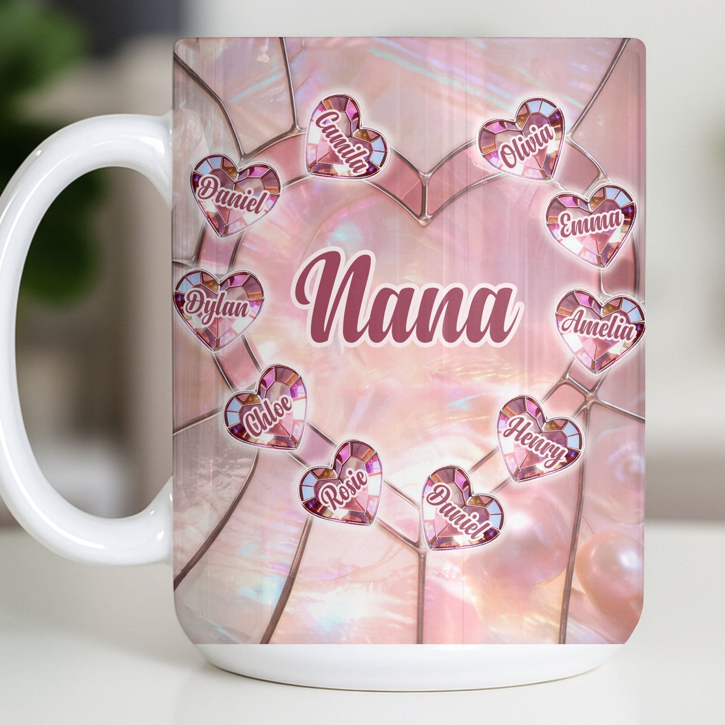 Nana, Heart Stained Glass - Personalized Custom Coffee Mug - GRM112_MG
