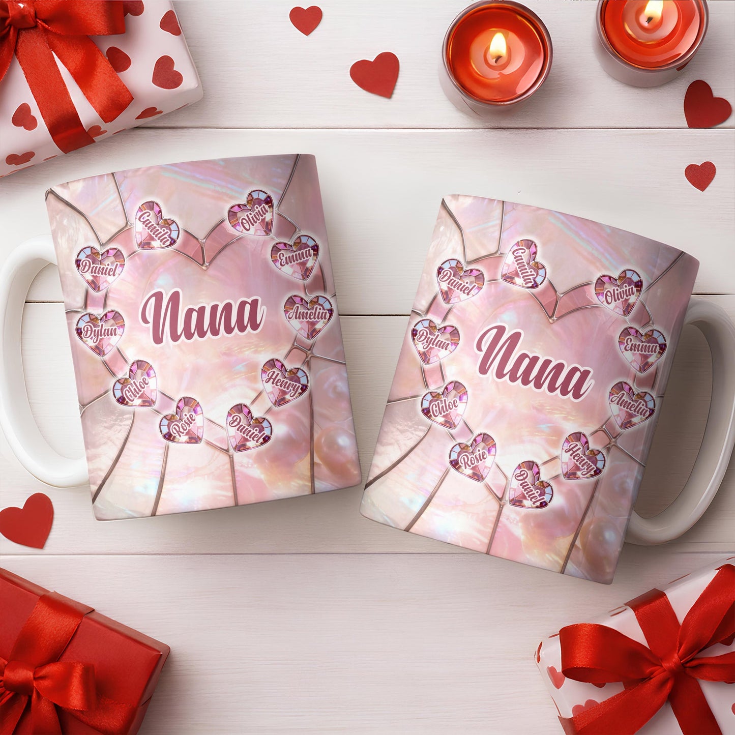 Nana, Heart Stained Glass - Personalized Custom Coffee Mug - GRM112_MG