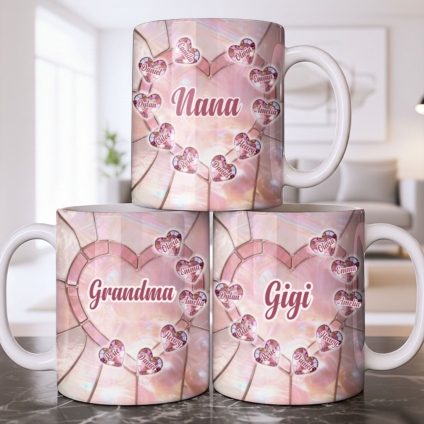 Nana, Heart Stained Glass - Personalized Custom Coffee Mug - GRM112_MG