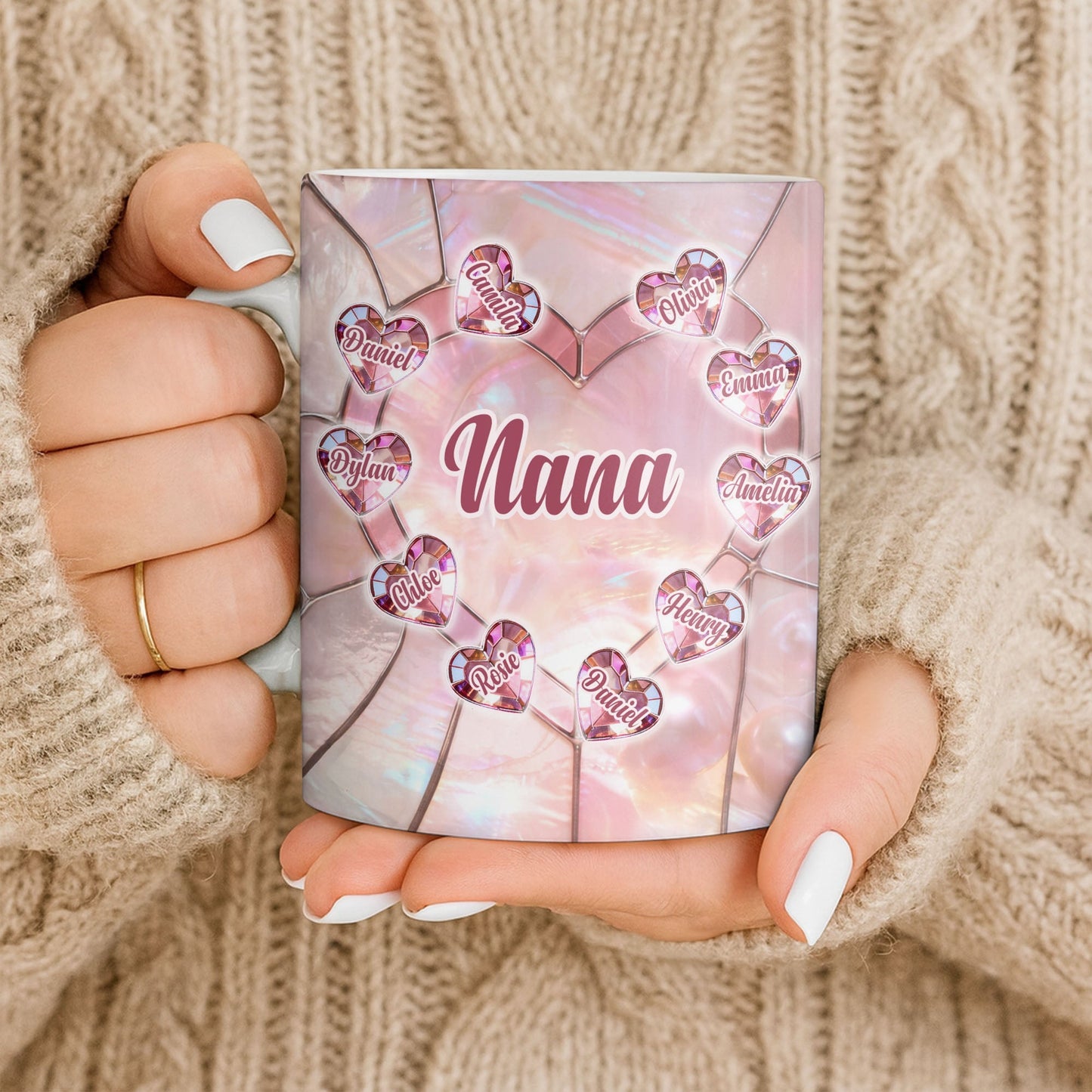Nana, Heart Stained Glass - Personalized Custom Coffee Mug - GRM112_MG