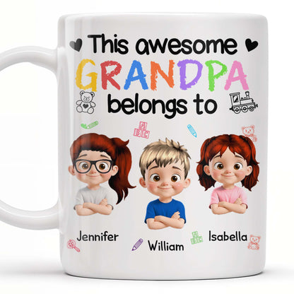 This Awesome Grandpa Belongs To, Cartoon Children and Toys - Personalized Custom Coffee Mug - GRP016_MG
