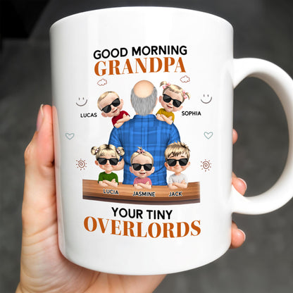 Good Morning Grandpa, Your Tiny Overlords, Cartoon Children and Sunglasses - Personalized Custom Coffee Mug - GRP021_MG