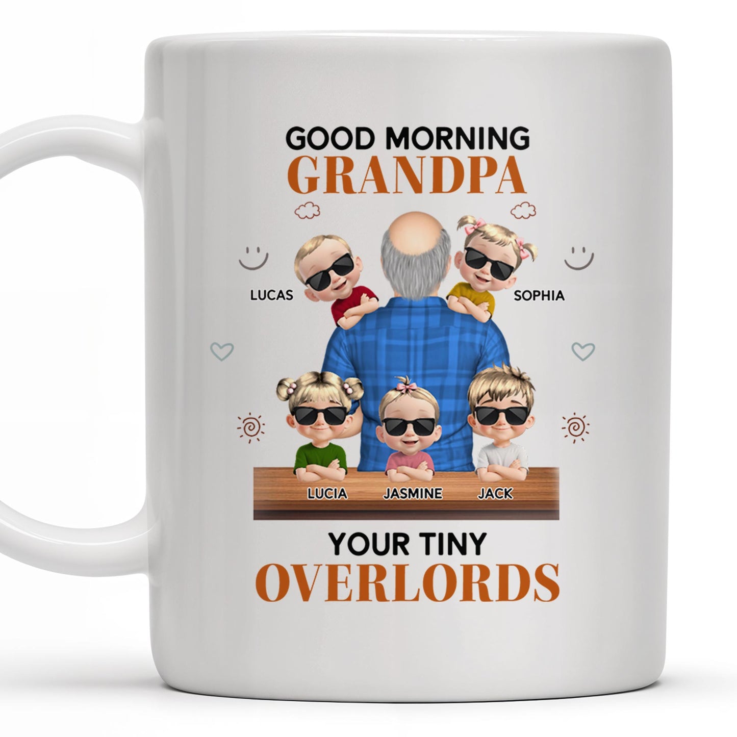 Good Morning Grandpa, Your Tiny Overlords, Cartoon Children and Sunglasses - Personalized Custom Coffee Mug - GRP021_MG
