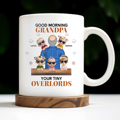 Good Morning Grandpa, Your Tiny Overlords, Cartoon Children and Sunglasses - Personalized Custom Coffee Mug - GRP021_MG